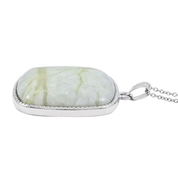 NEW Square Lime Green Serpentine Gemstone Inlay Frame Pendant in Silvertone - Picture 2 of 3